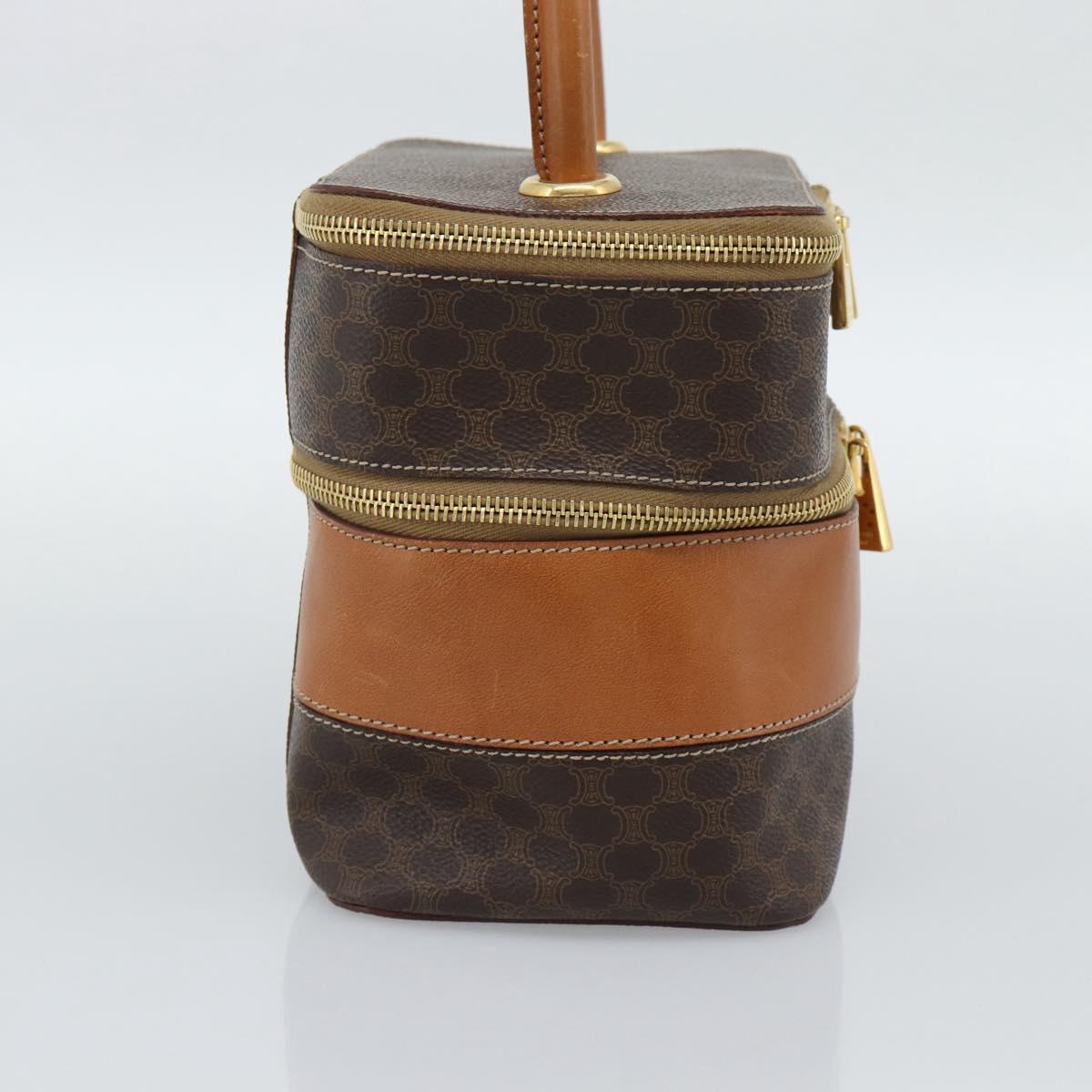 CELINE Macadam Canvas Vanity Hand Bag PVC Leather Brown Gold Auth YKZ1479A