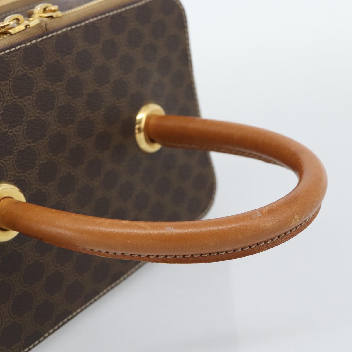 CELINE Macadam Canvas Vanity Hand Bag PVC Leather Brown Gold Auth YKZ1479A