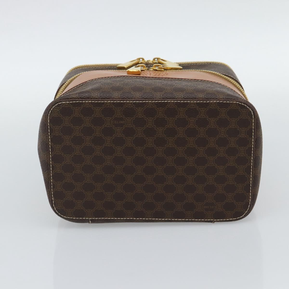 CELINE Macadam Canvas Vanity Hand Bag PVC Leather Brown Gold Auth YKZ1479A
