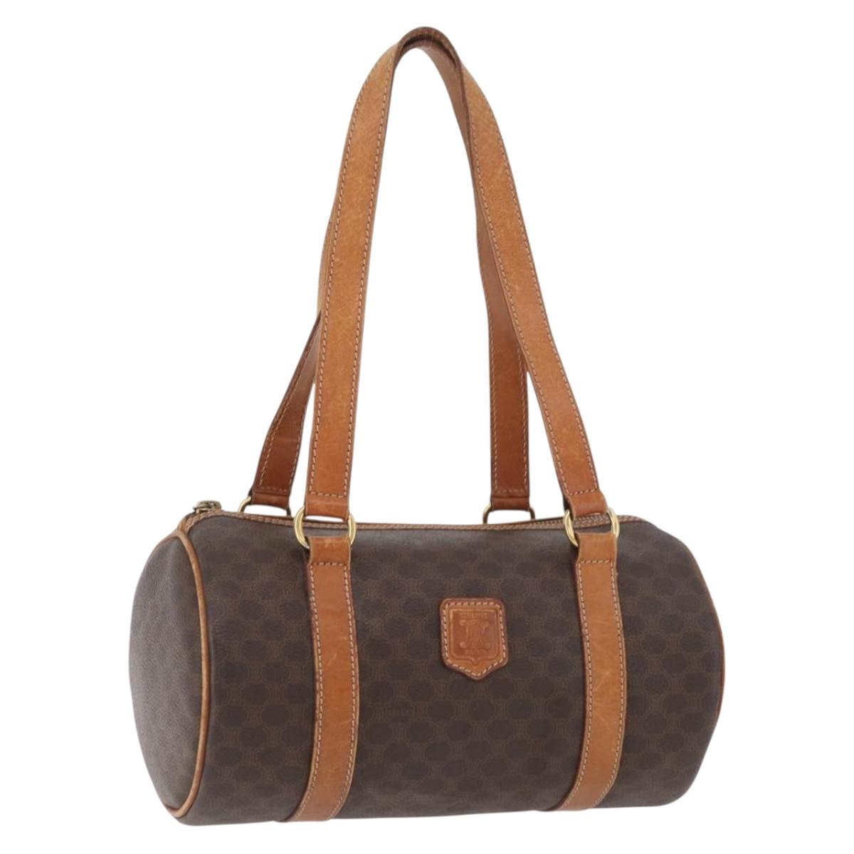 CELINE Macadam Canvas Shoulder Bag PVC Leather Brown Gold Auth YKZ1480