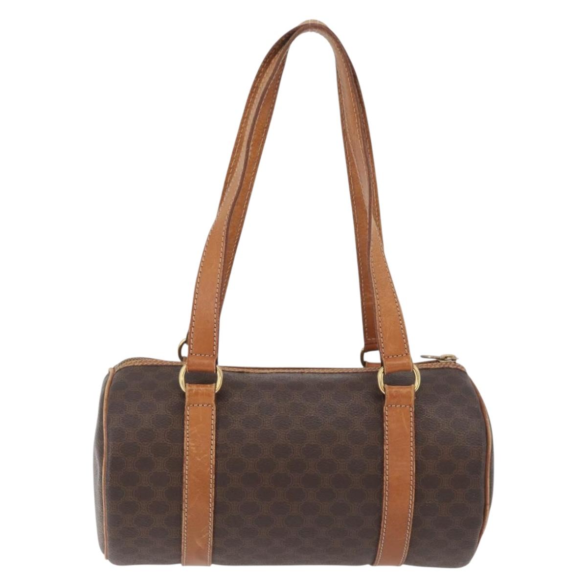 CELINE Macadam Canvas Shoulder Bag PVC Leather Brown Gold Auth YKZ1480