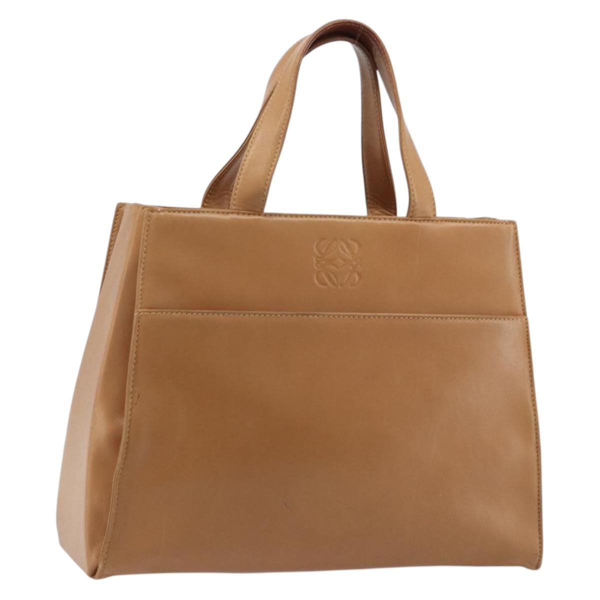 LOEWE Anagram Hand Bag Leather Brown Gold Auth YKZ151