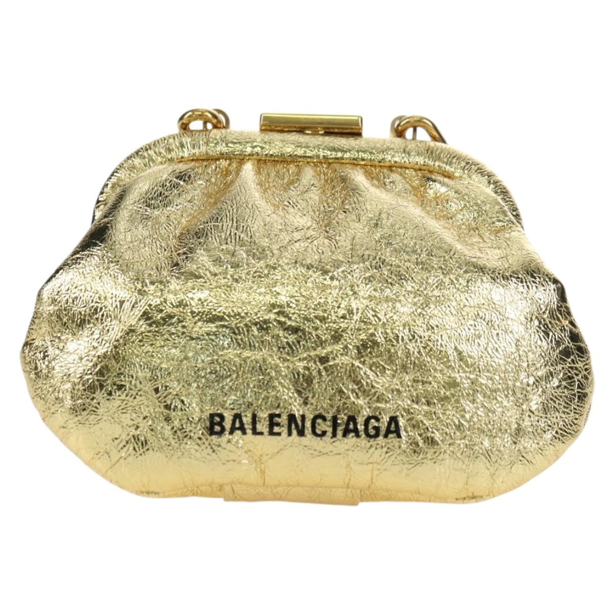 BALENCIAGA Cloud Coin Shoulder Bag Leather Gold 618915 Auth YKZ1511A