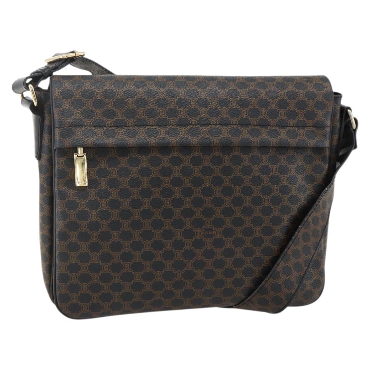 CELINE Macadam Canvas Shoulder Bag PVC Leather Black Gold Auth YKZ1522A