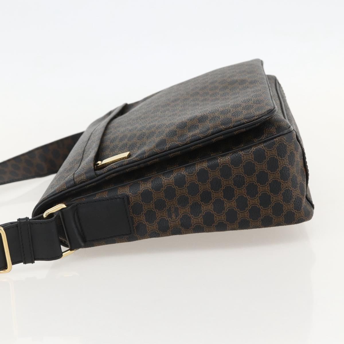 CELINE Macadam Canvas Shoulder Bag PVC Leather Black Gold Auth YKZ1522A