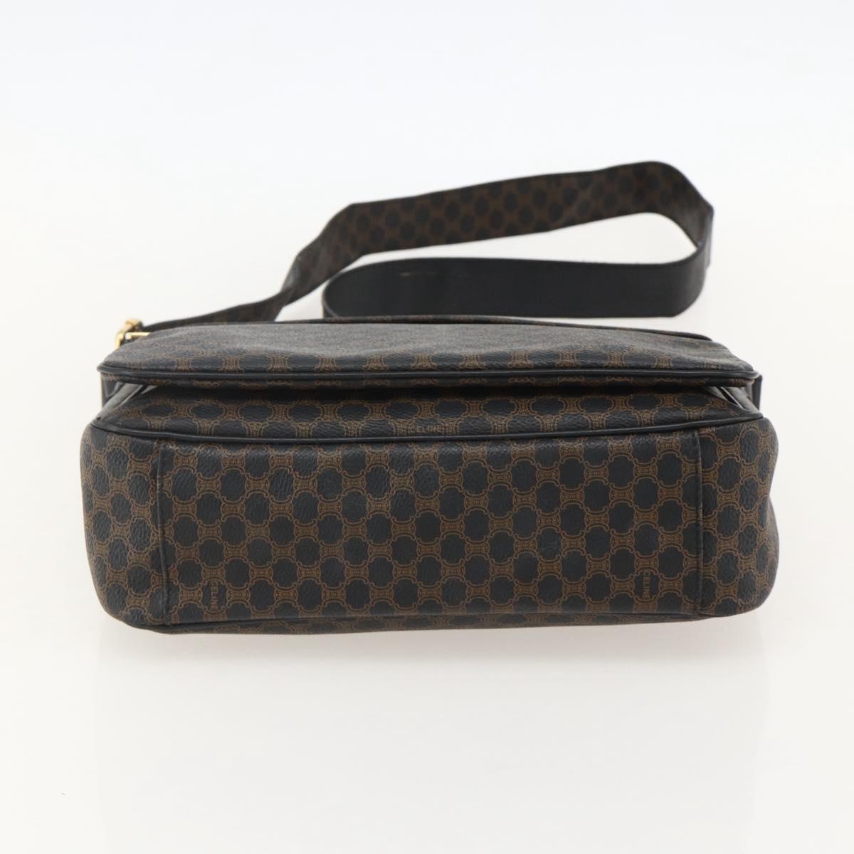 CELINE Macadam Canvas Shoulder Bag PVC Leather Black Gold Auth YKZ1522A