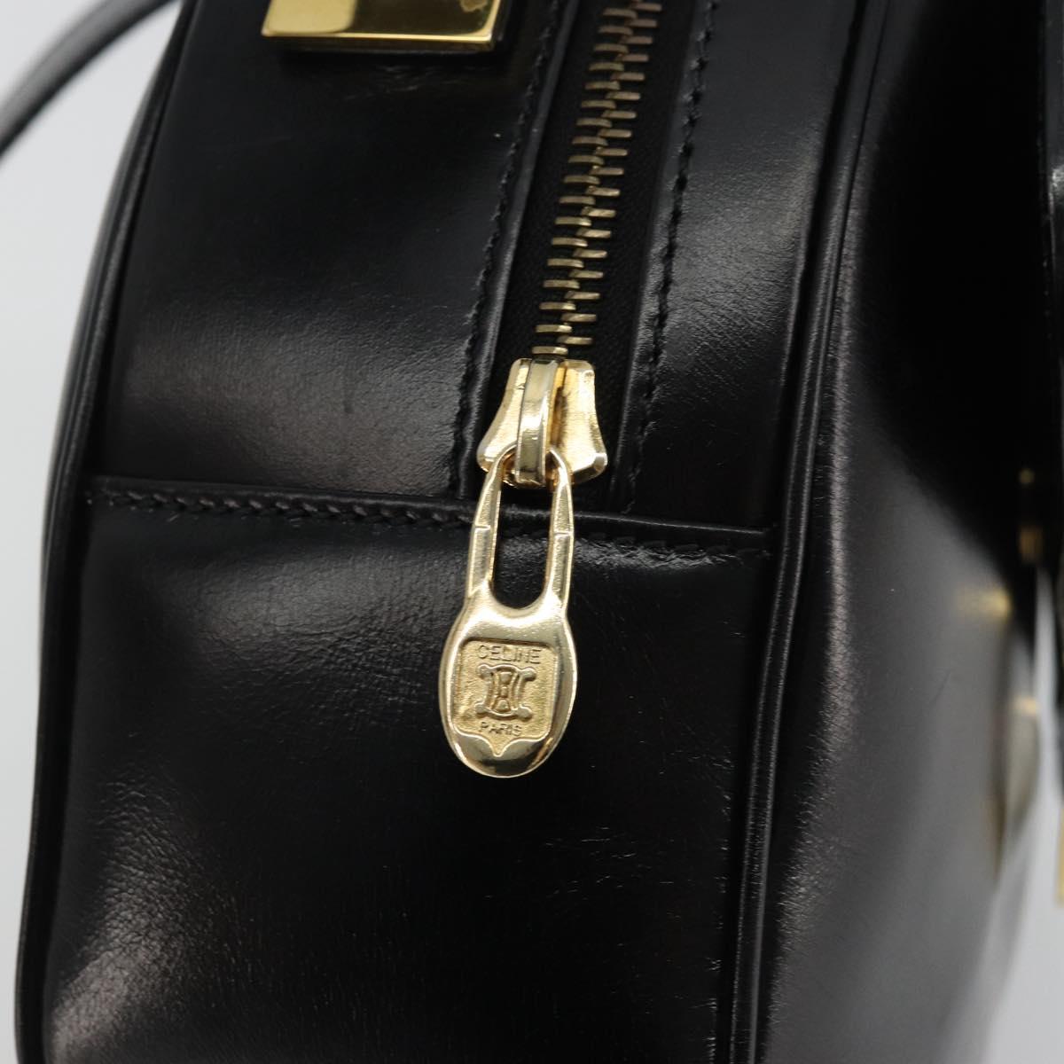 CELINE Circle Shoulder Bag Leather Black Gold Auth YKZ1524A