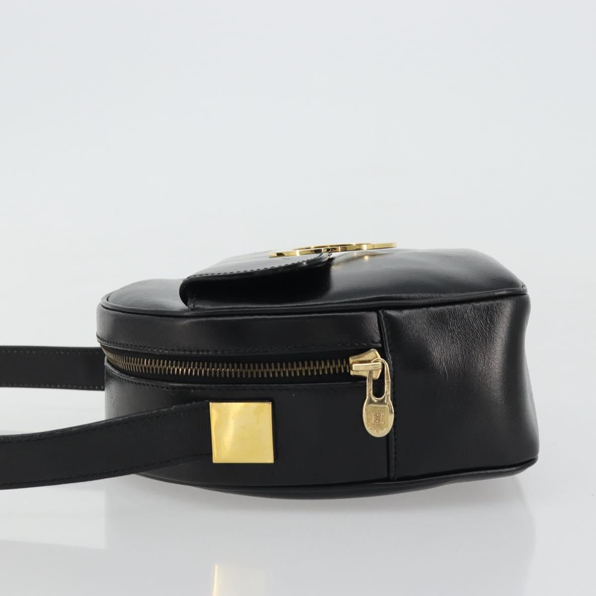 CELINE Circle Shoulder Bag Leather Black Gold Auth YKZ1524A
