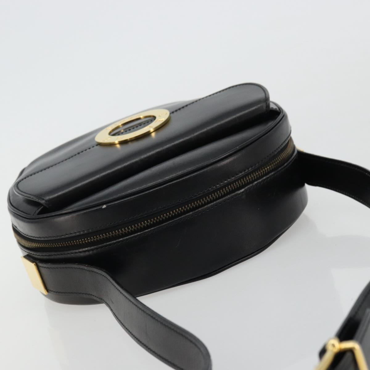 CELINE Circle Shoulder Bag Leather Black Gold Auth YKZ1524A