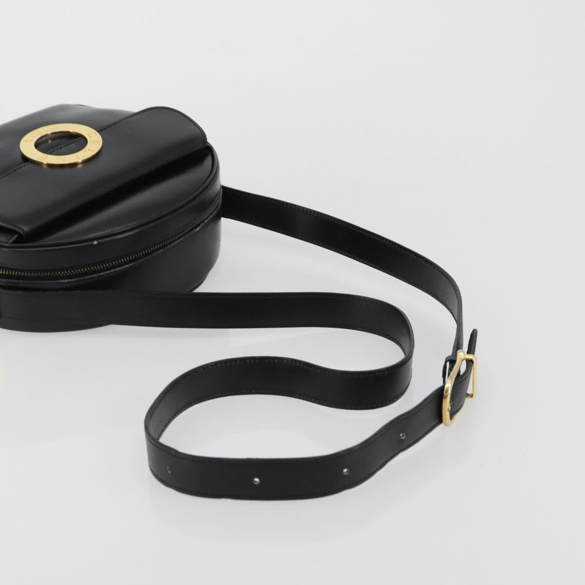 CELINE Circle Shoulder Bag Leather Black Gold Auth YKZ1524A