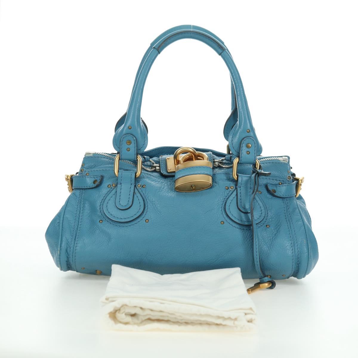 Chloe Paddington Hand Bag Leather Blue Gold Silver Auth YKZ1547SAM