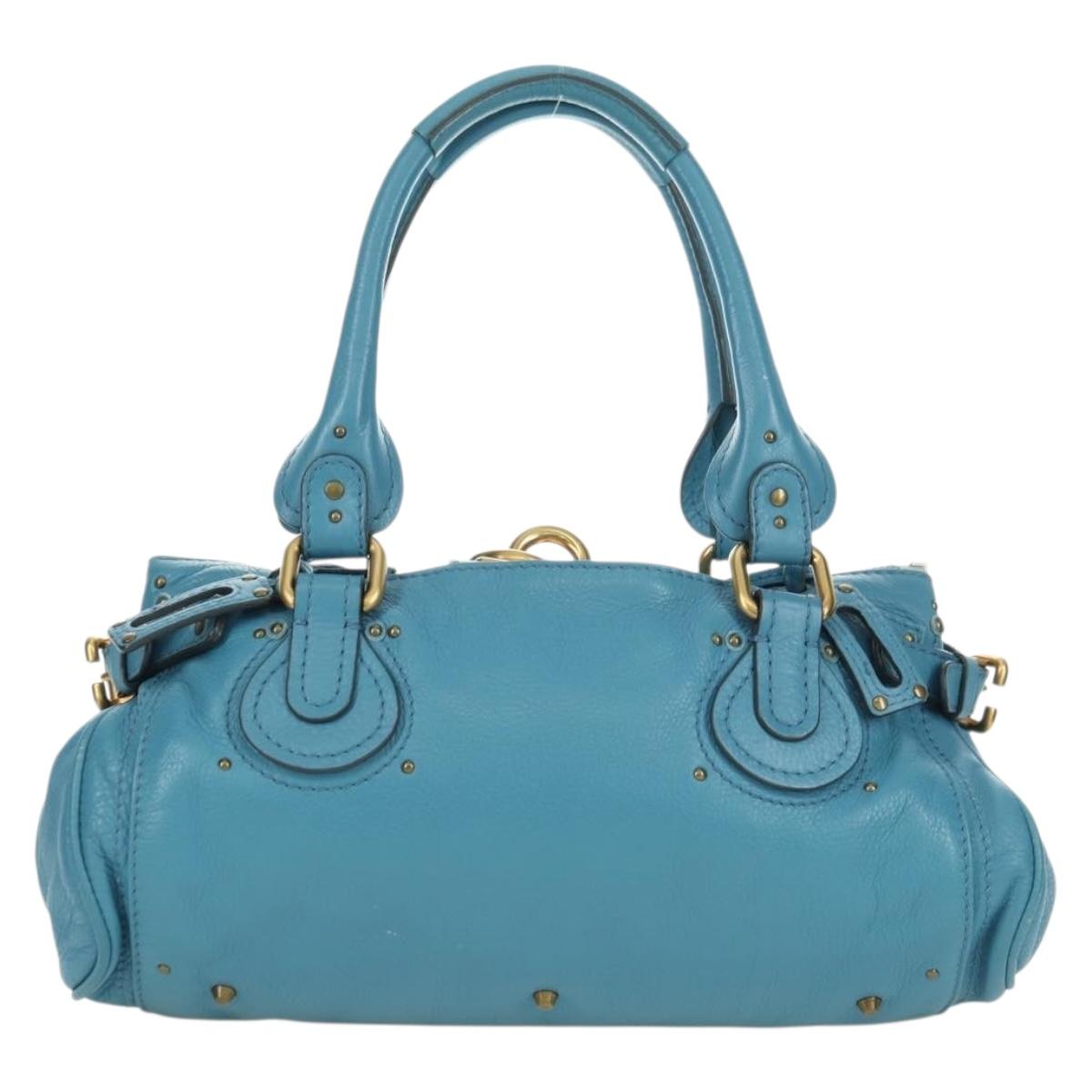 Chloe Paddington Hand Bag Leather Blue Gold Silver Auth YKZ1547SAM