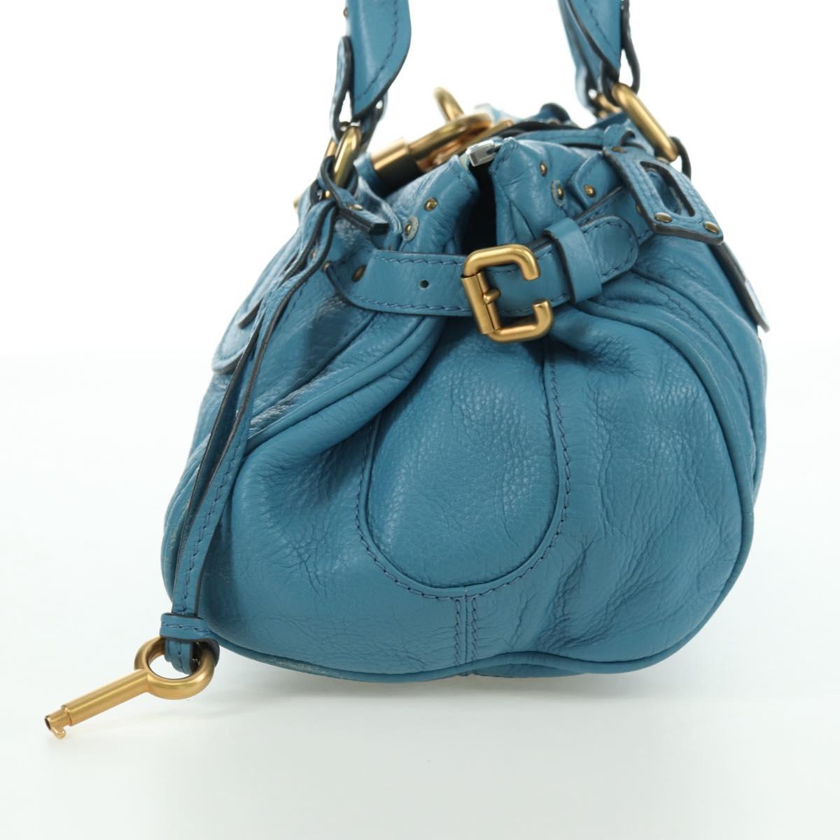 Chloe Paddington Hand Bag Leather Blue Gold Silver Auth YKZ1547SAM
