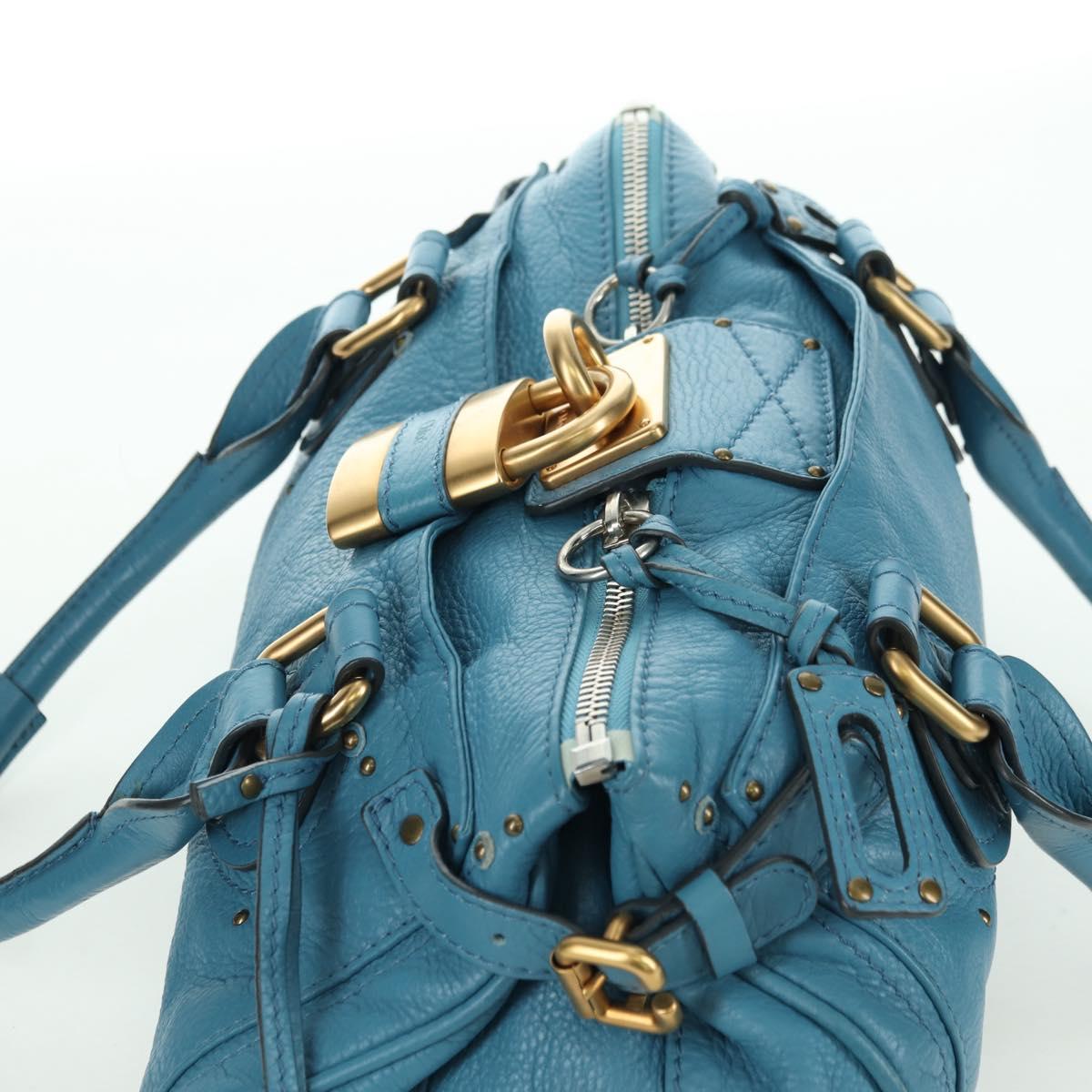 Chloe Paddington Hand Bag Leather Blue Gold Silver Auth YKZ1547SAM