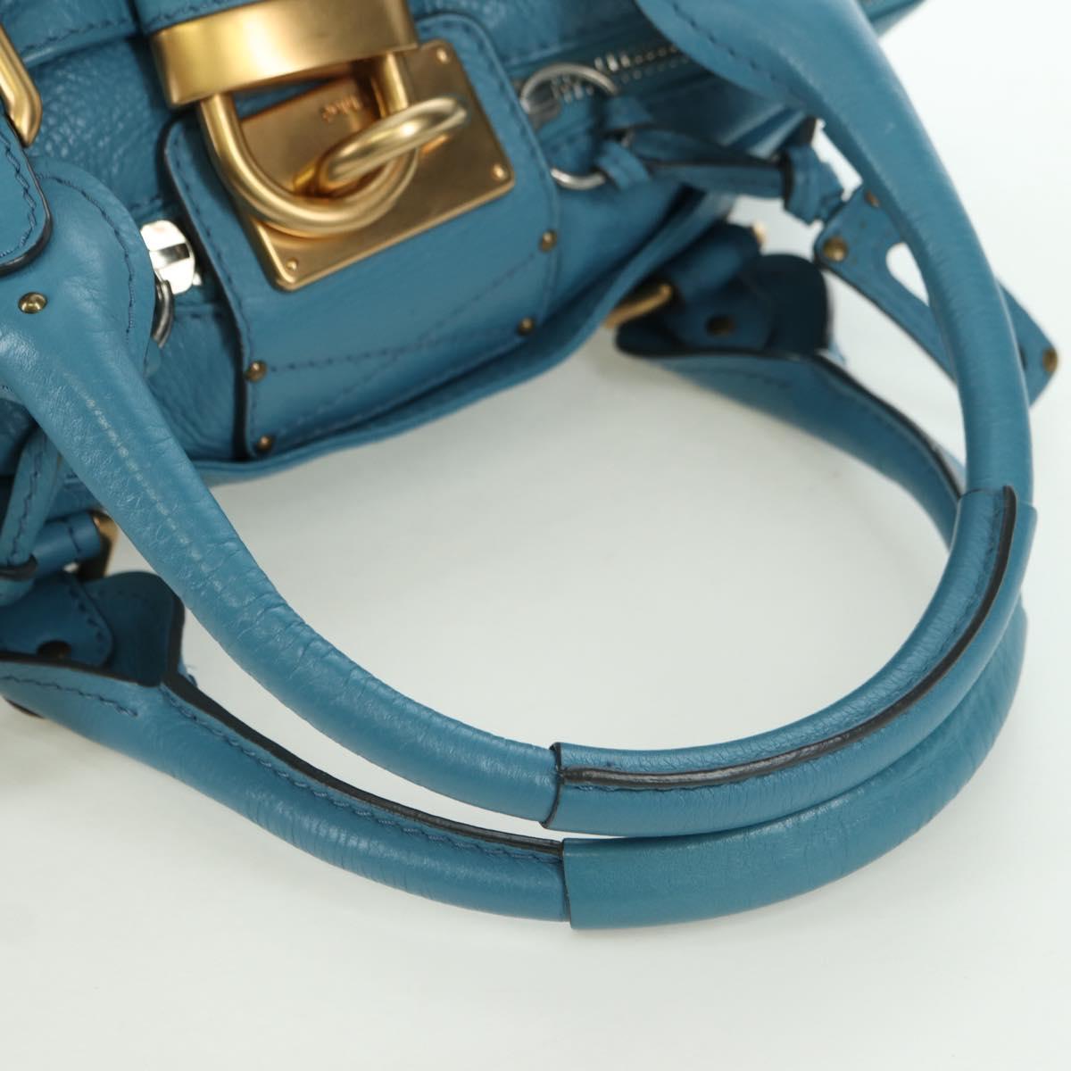 Chloe Paddington Hand Bag Leather Blue Gold Silver Auth YKZ1547SAM