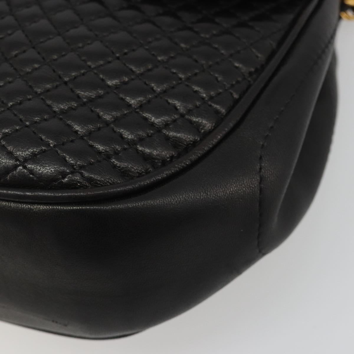 BALLY Chain Shoulder Bag Leather Black Gold Auth YKZ154A