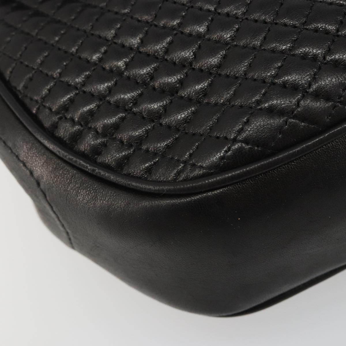 BALLY Chain Shoulder Bag Leather Black Gold Auth YKZ154A