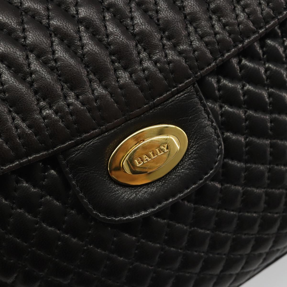 BALLY Chain Shoulder Bag Leather Black Gold Auth YKZ154A