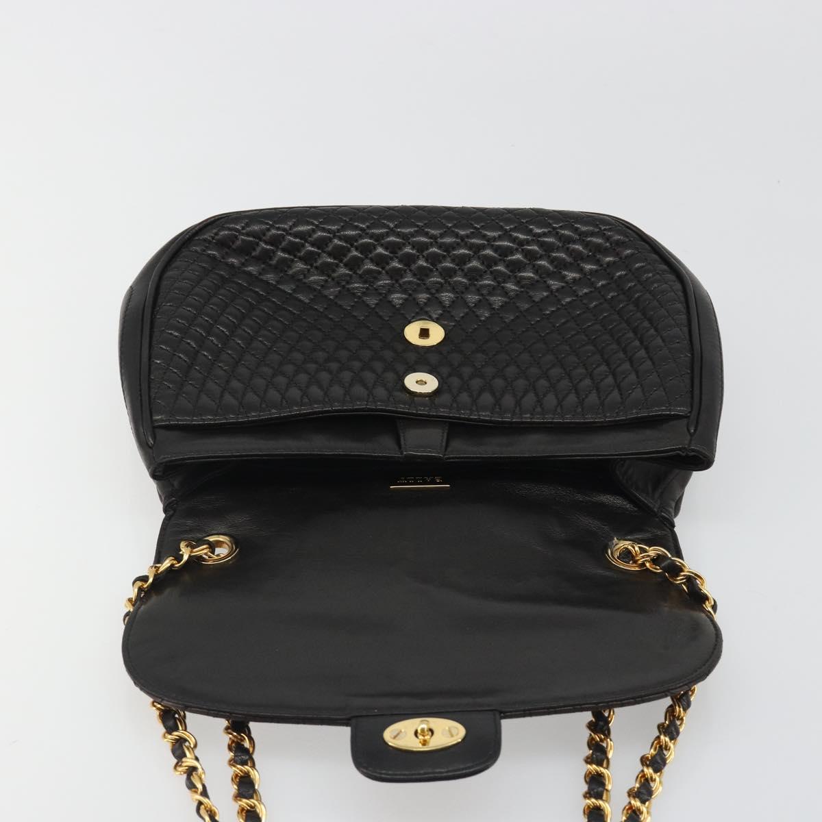 BALLY Chain Shoulder Bag Leather Black Gold Auth YKZ154A