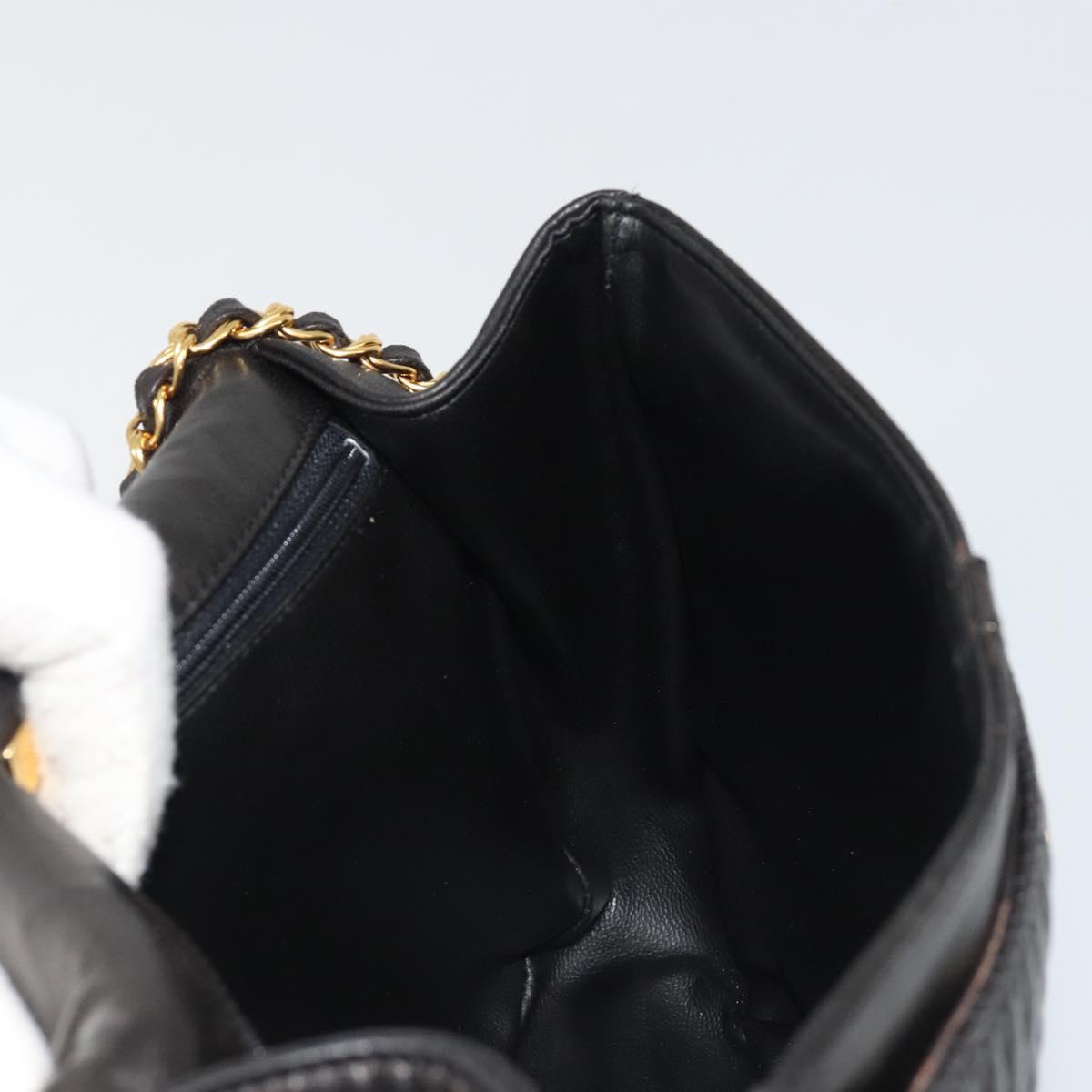 BALLY Chain Shoulder Bag Leather Black Gold Auth YKZ154A
