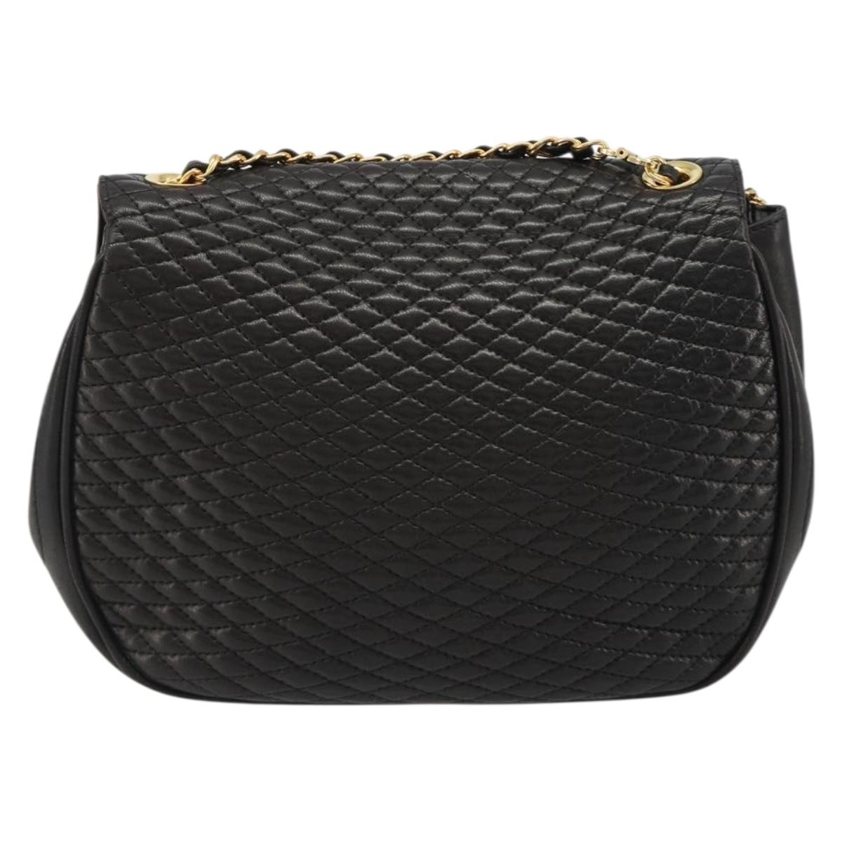 BALLY Chain Shoulder Bag Leather Black Gold Auth YKZ154A