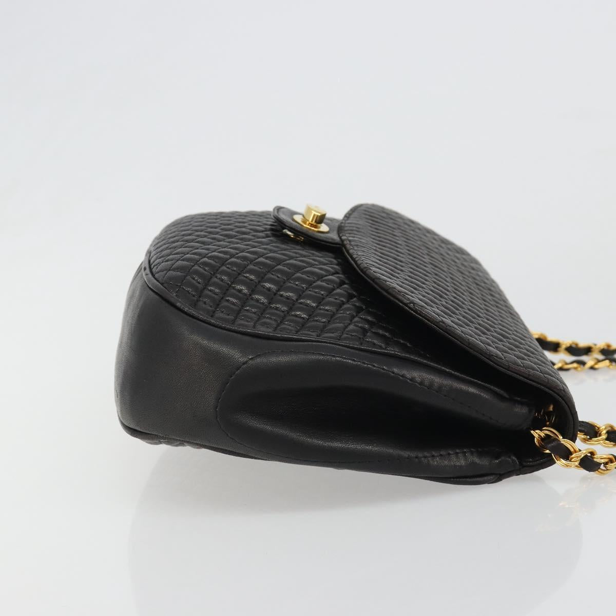 BALLY Chain Shoulder Bag Leather Black Gold Auth YKZ154A