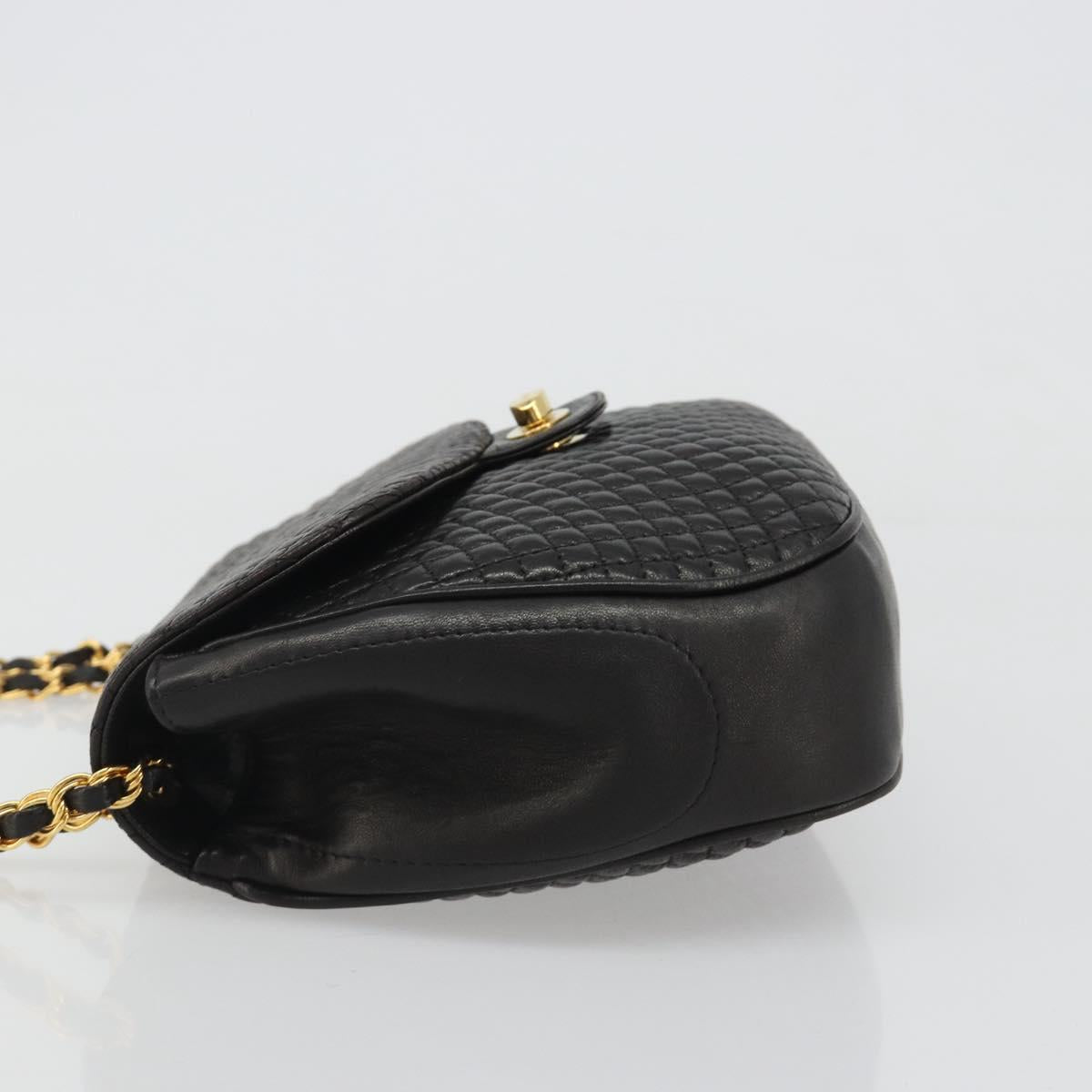 BALLY Chain Shoulder Bag Leather Black Gold Auth YKZ154A