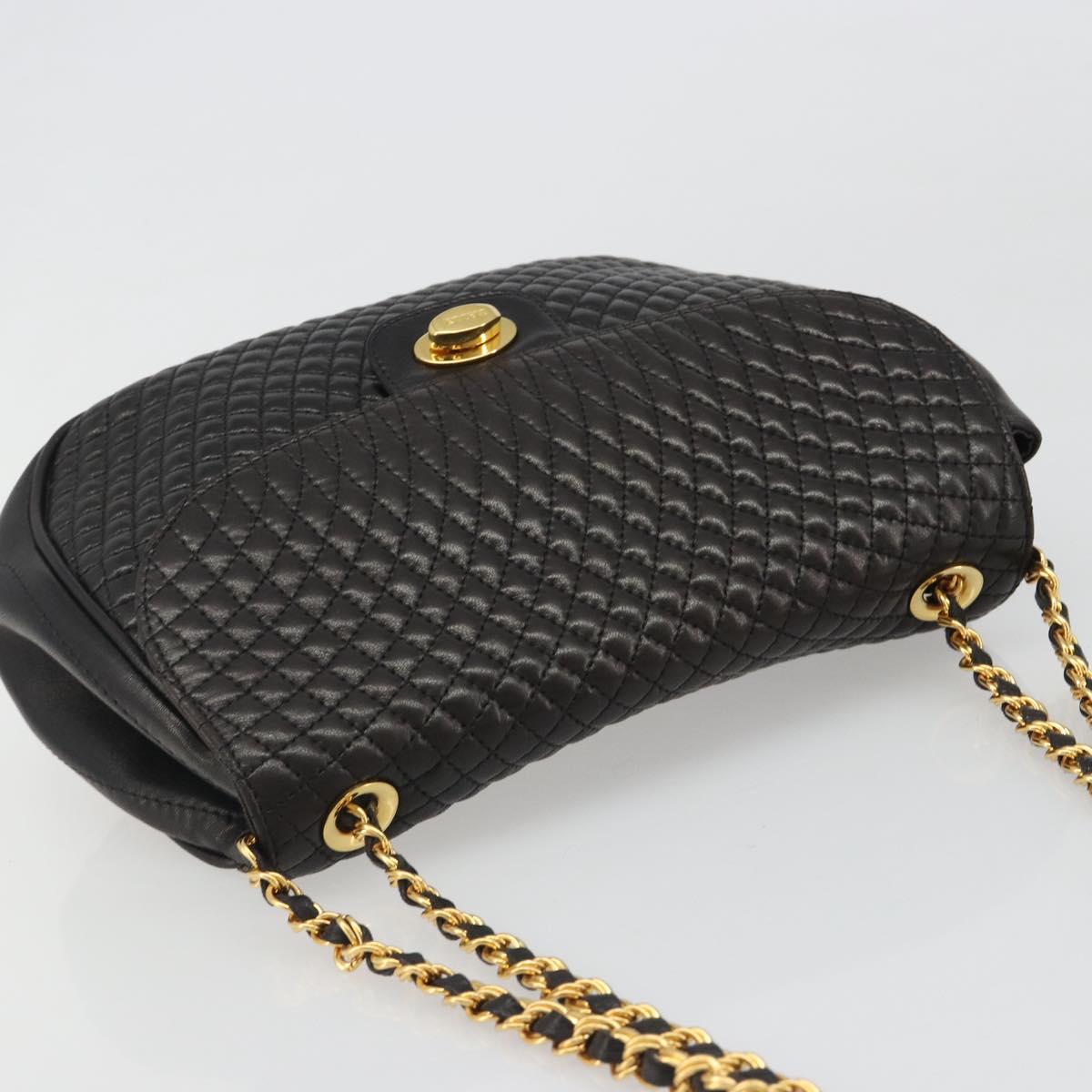 BALLY Chain Shoulder Bag Leather Black Gold Auth YKZ154A