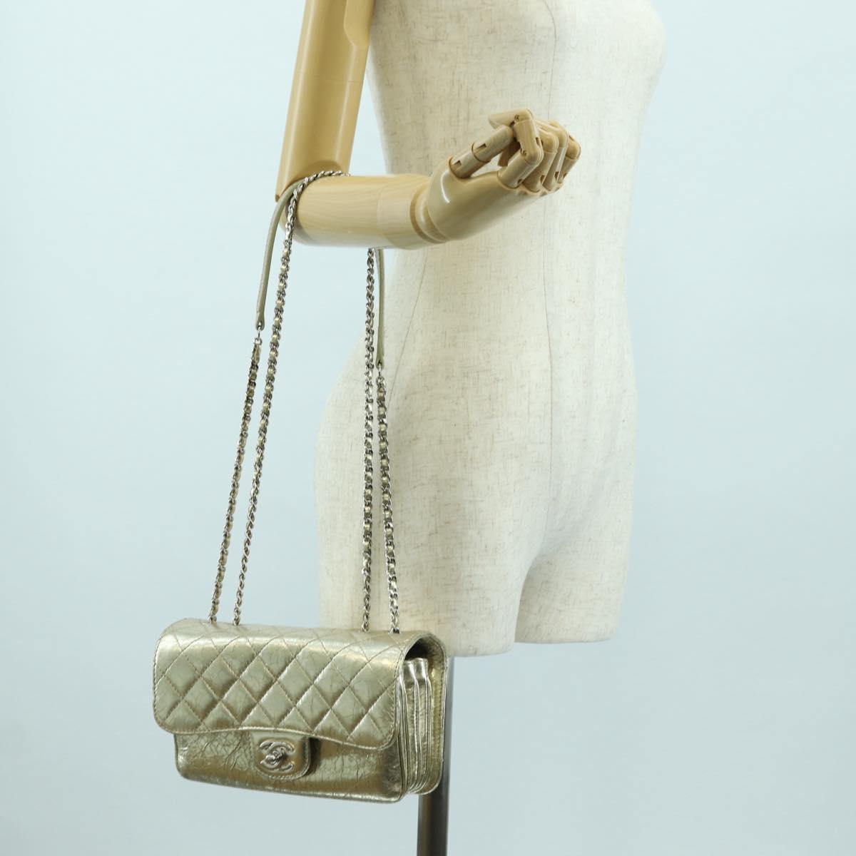 CHANEL Matelasse Chain Shoulder Bag Leather Gold CC Auth YKZ1557SAM