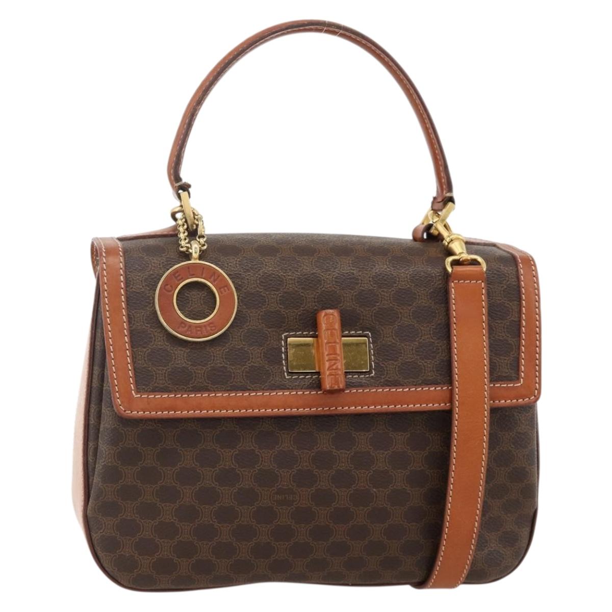 CELINE Macadam Canvas Hand Bag PVC Leather 2way Brown Gold Auth YKZ1558A