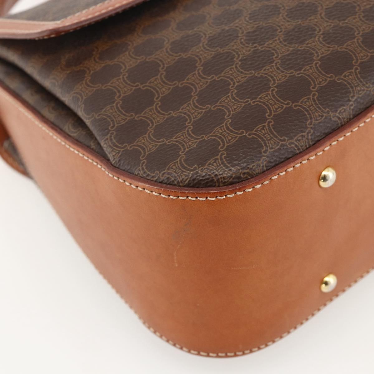 CELINE Macadam Canvas Hand Bag PVC Leather 2way Brown Gold Auth YKZ1558A