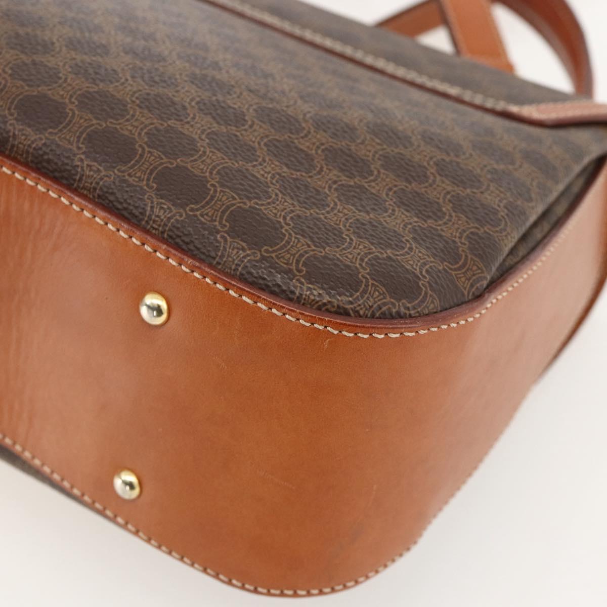 CELINE Macadam Canvas Hand Bag PVC Leather 2way Brown Gold Auth YKZ1558A