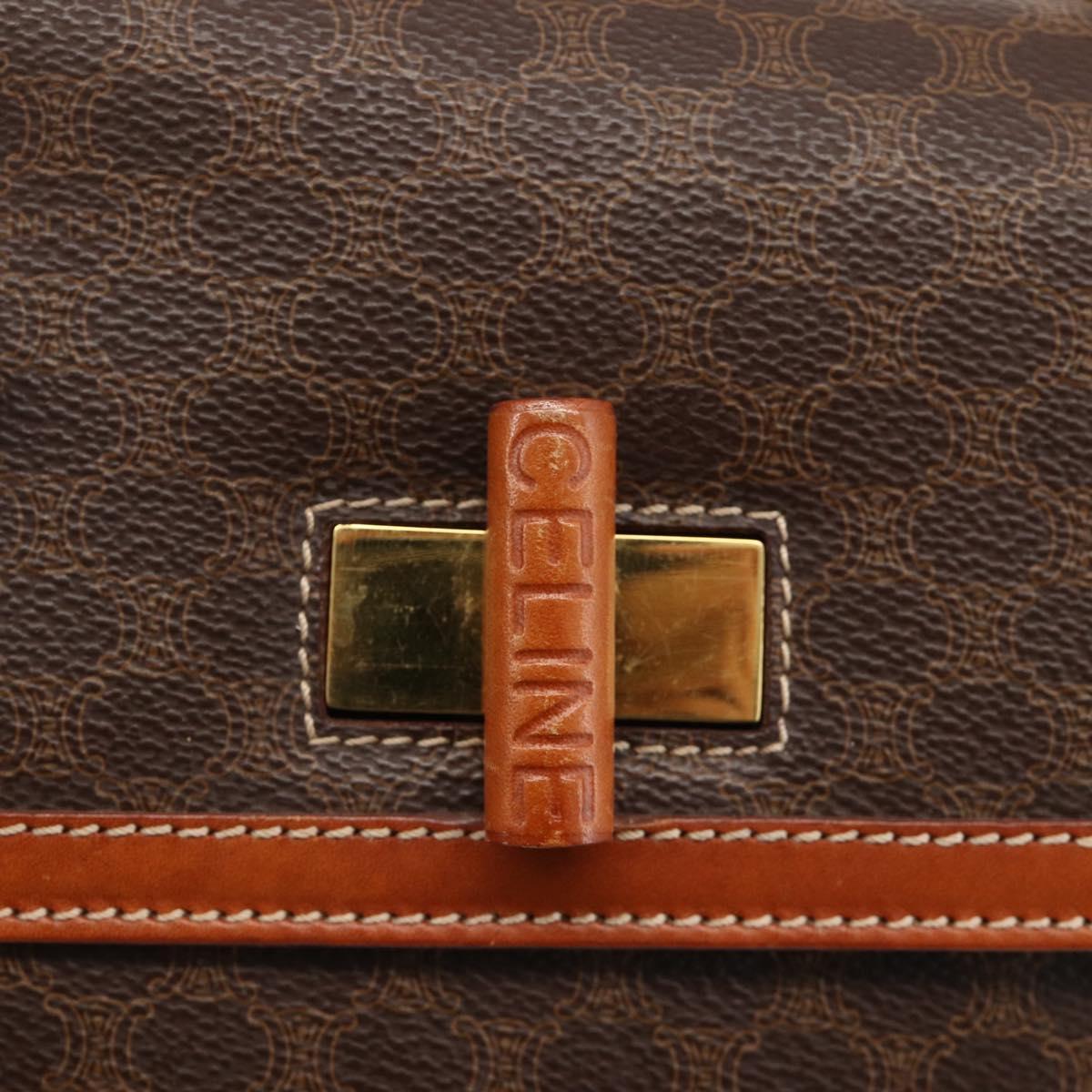 CELINE Macadam Canvas Hand Bag PVC Leather 2way Brown Gold Auth YKZ1558A