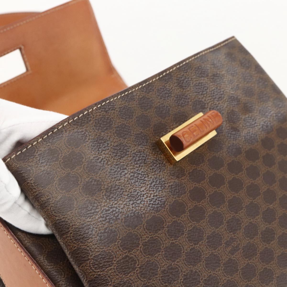 CELINE Macadam Canvas Hand Bag PVC Leather 2way Brown Gold Auth YKZ1558A