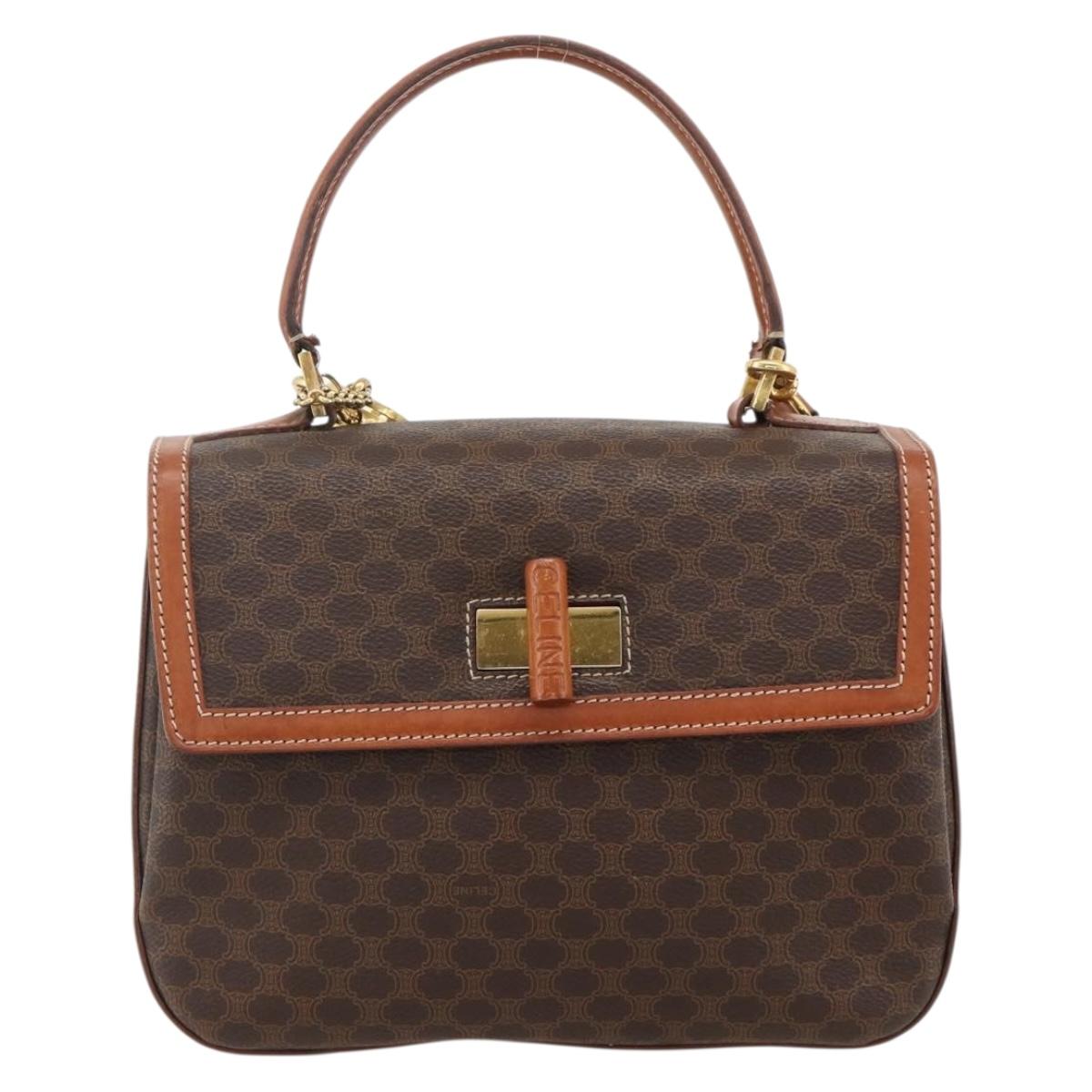 CELINE Macadam Canvas Hand Bag PVC Leather 2way Brown Gold Auth YKZ1558A