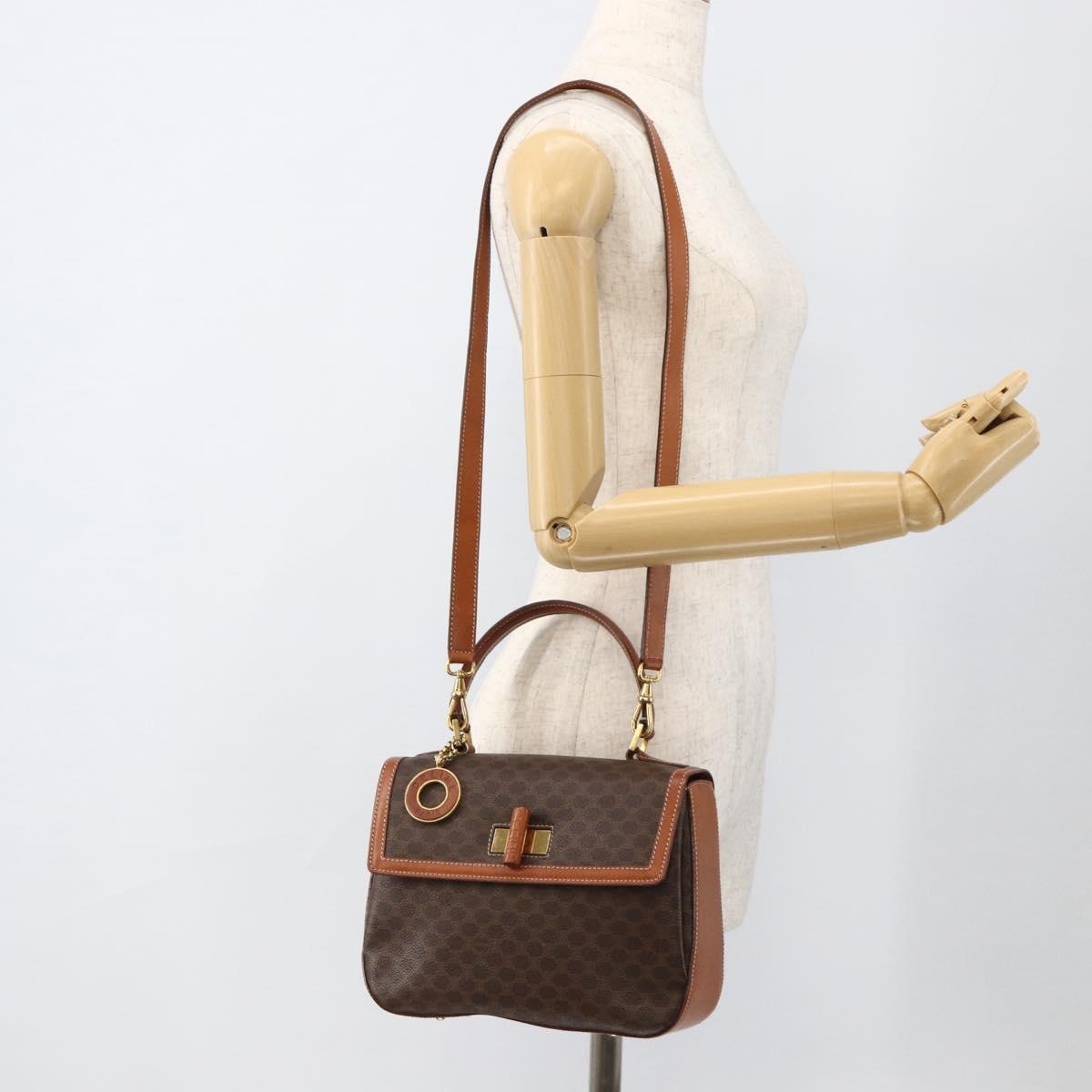 CELINE Macadam Canvas Hand Bag PVC Leather 2way Brown Gold Auth YKZ1558A