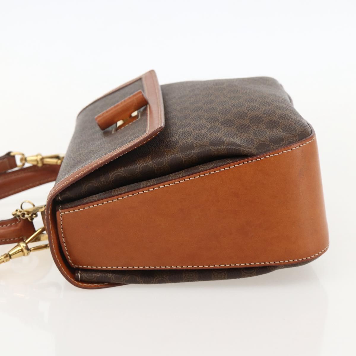 CELINE Macadam Canvas Hand Bag PVC Leather 2way Brown Gold Auth YKZ1558A
