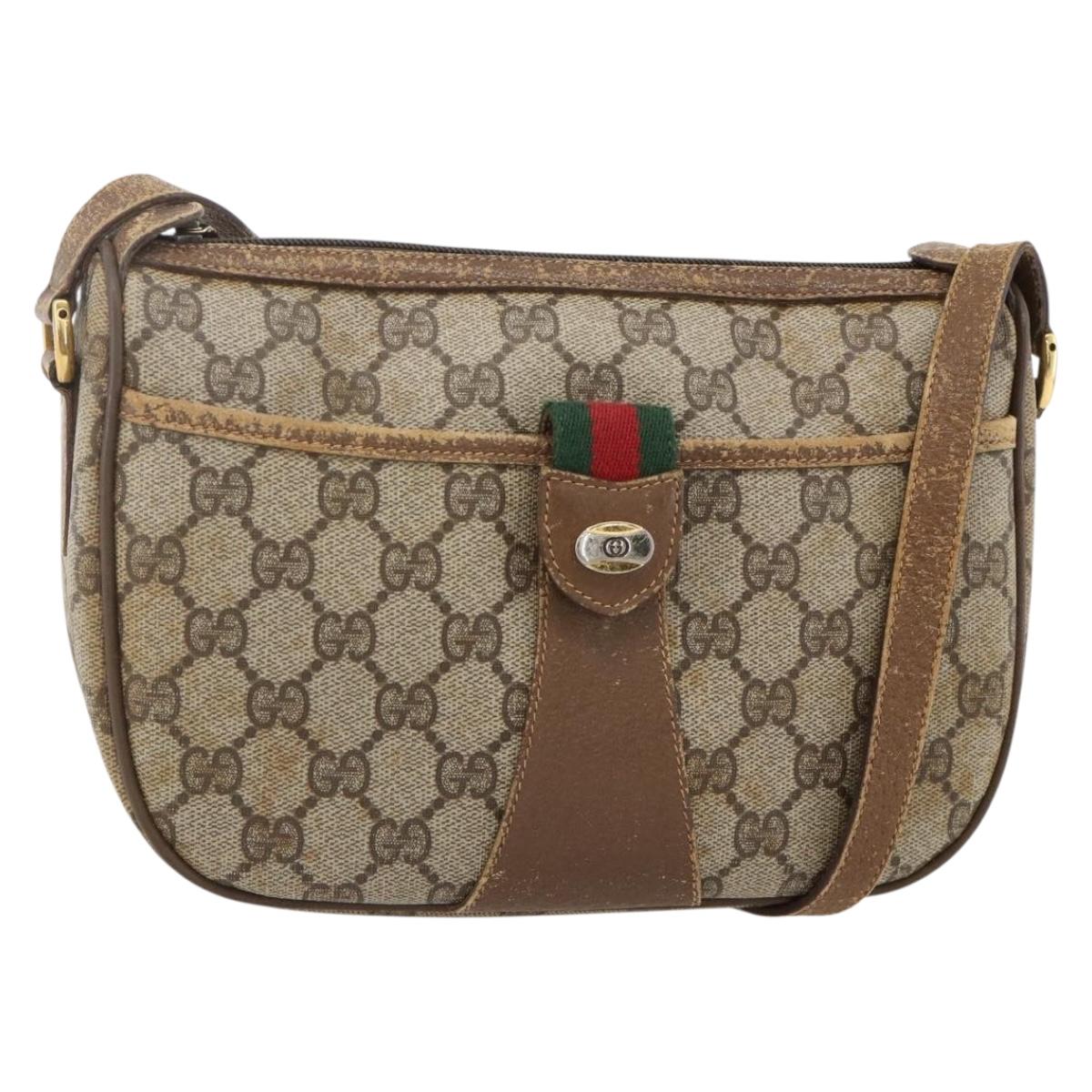 GUCCI GG Supreme Web Sherry Line Bag PVC Beige Gold 56 02 032 Auth YKZ1559