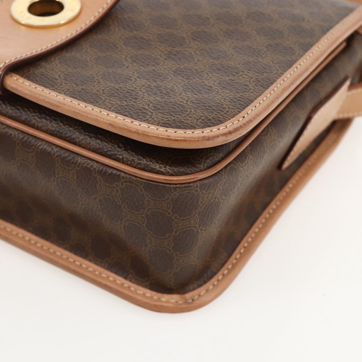 CELINE Macadam Canvas Circle Shoulder Bag PVC Leather Brown Gold Auth YKZ1561A
