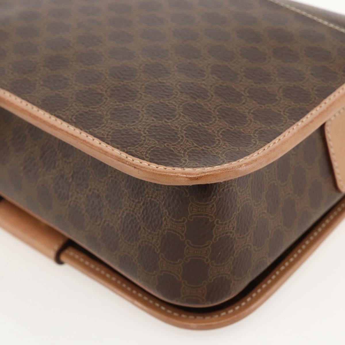 CELINE Macadam Canvas Circle Shoulder Bag PVC Leather Brown Gold Auth YKZ1561A