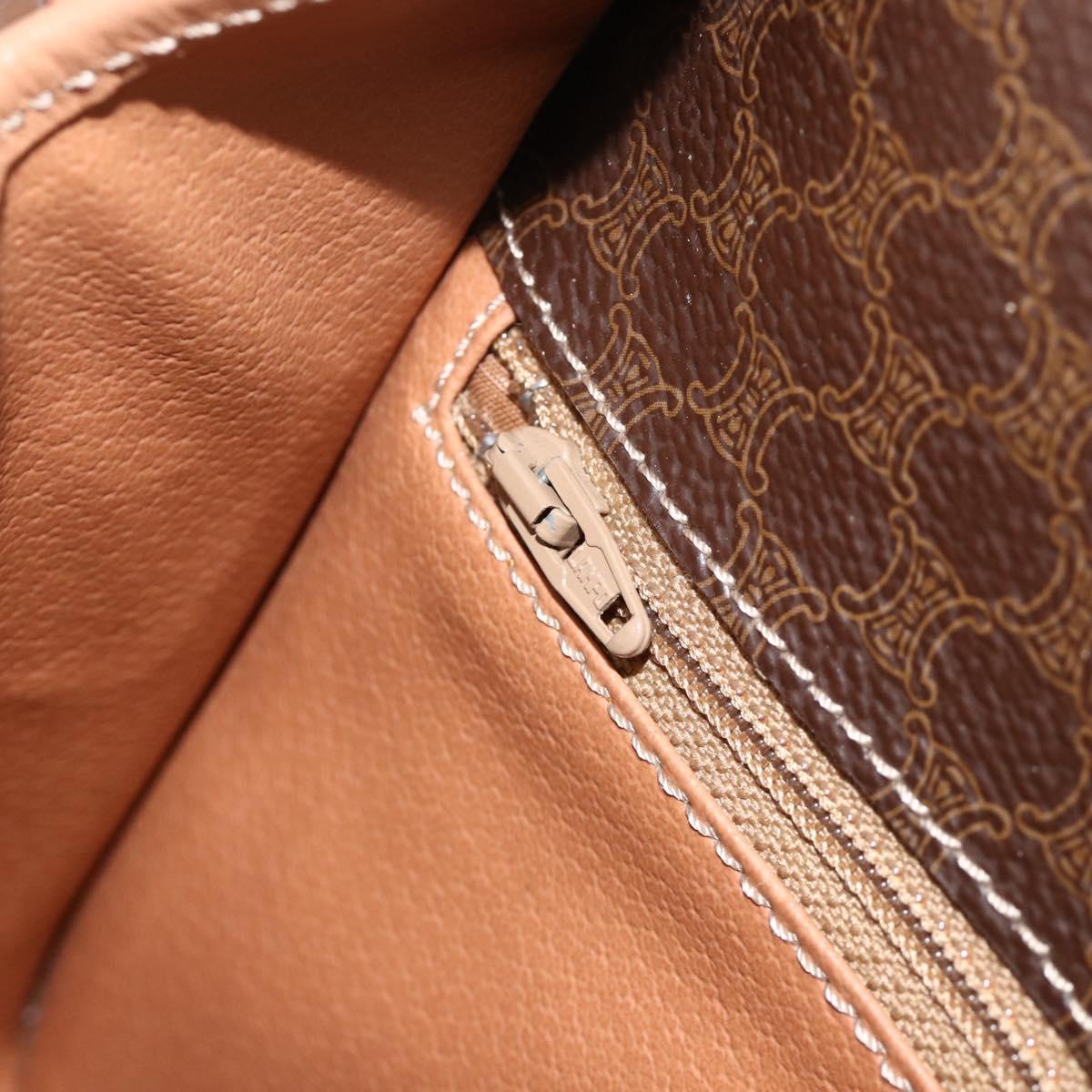 CELINE Macadam Canvas Circle Shoulder Bag PVC Leather Brown Gold Auth YKZ1561A