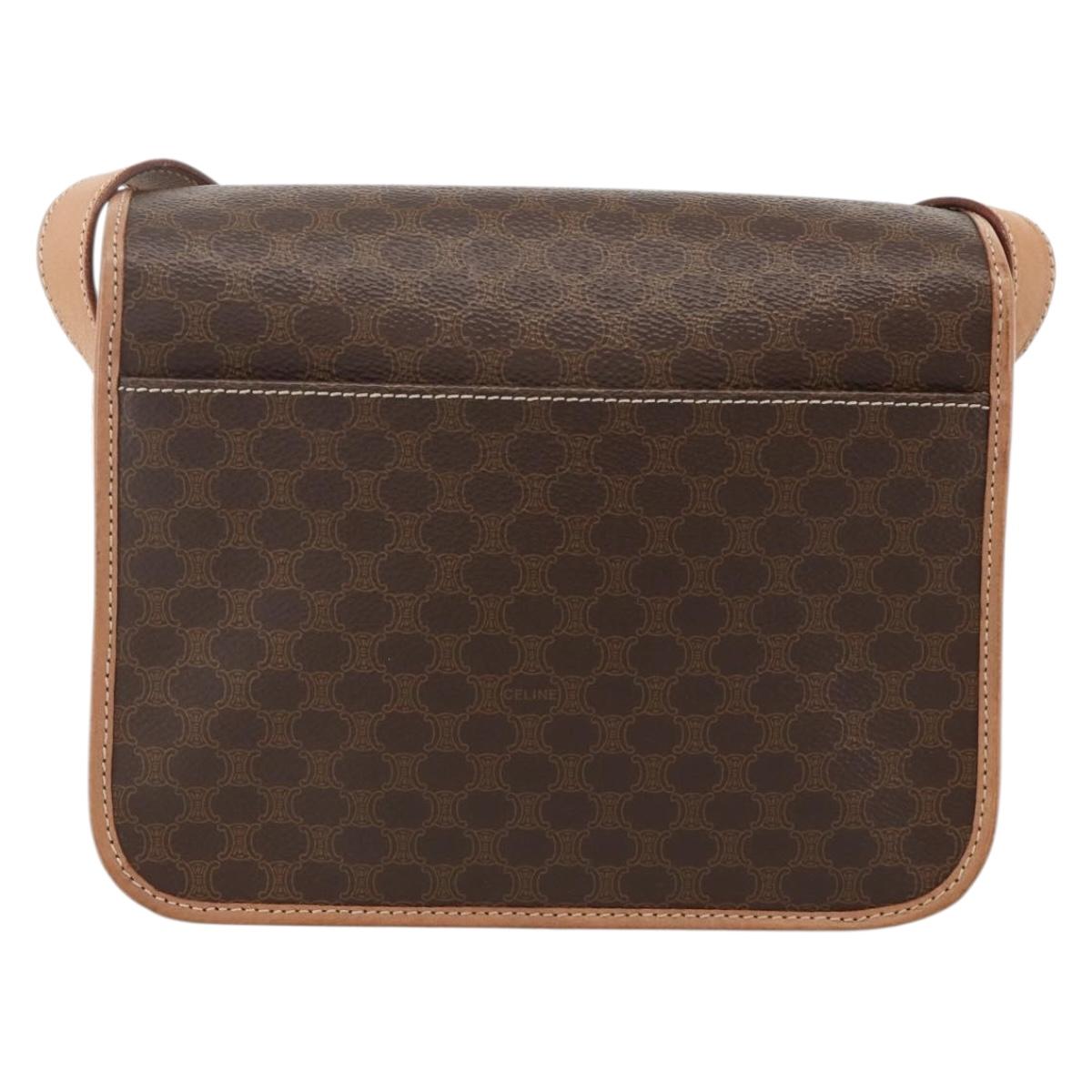 CELINE Macadam Canvas Circle Shoulder Bag PVC Leather Brown Gold Auth YKZ1561A