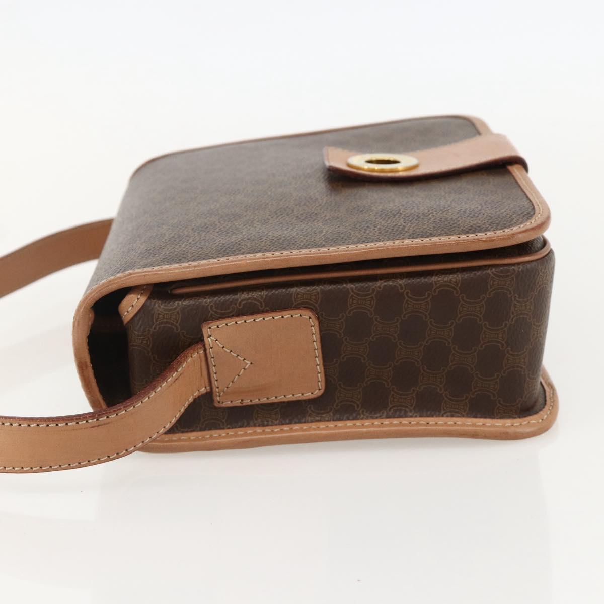 CELINE Macadam Canvas Circle Shoulder Bag PVC Leather Brown Gold Auth YKZ1561A
