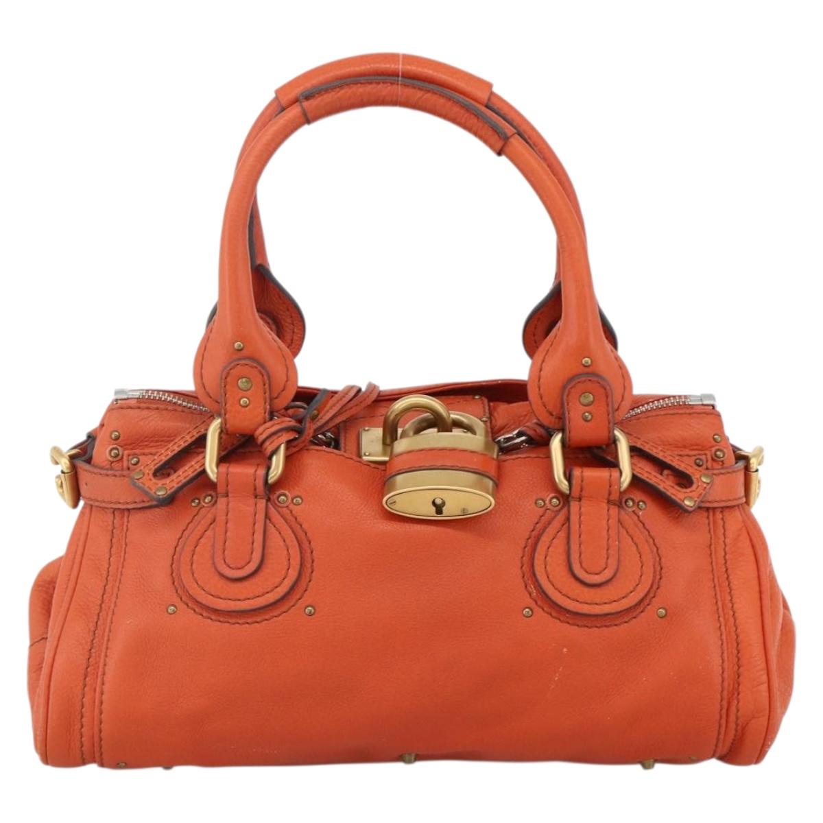Chloe Paddington Hand Bag Leather Orange Gold Silver Auth YKZ1580SAM