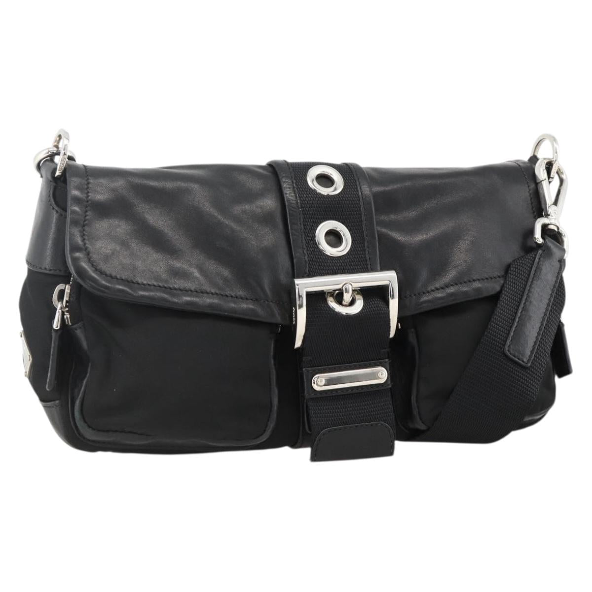 PRADA Shoulder Bag Nylon Black Silver Auth YKZ1585A