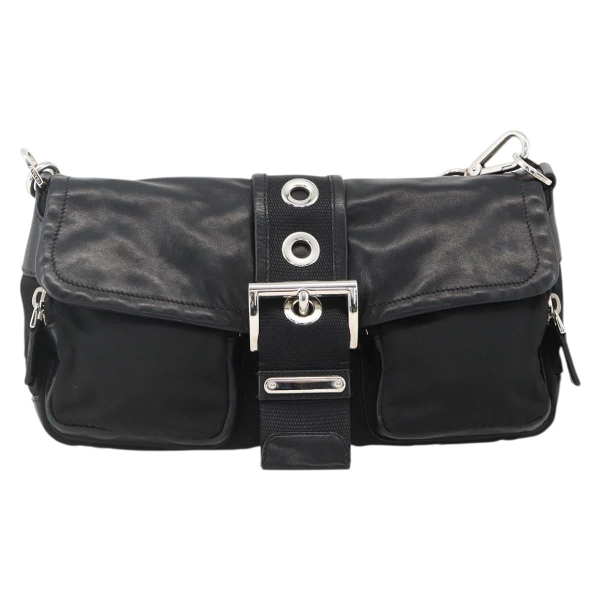PRADA Shoulder Bag Nylon Black Silver Auth YKZ1585A