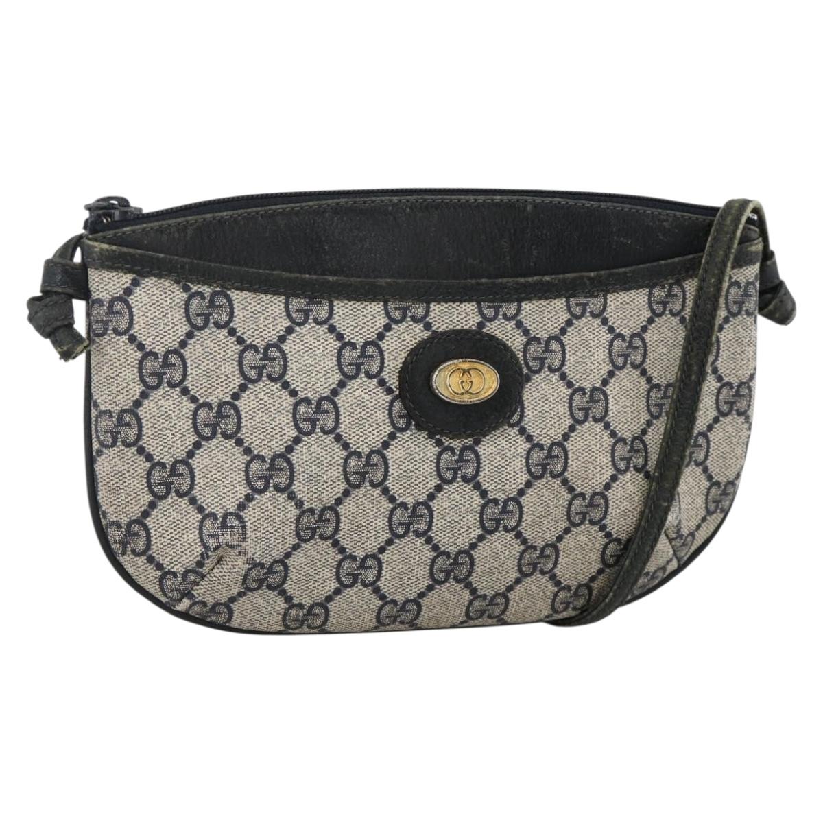 GUCCI GG Supreme Shoulder Bag PVC Navy Gold Auth YKZ1592