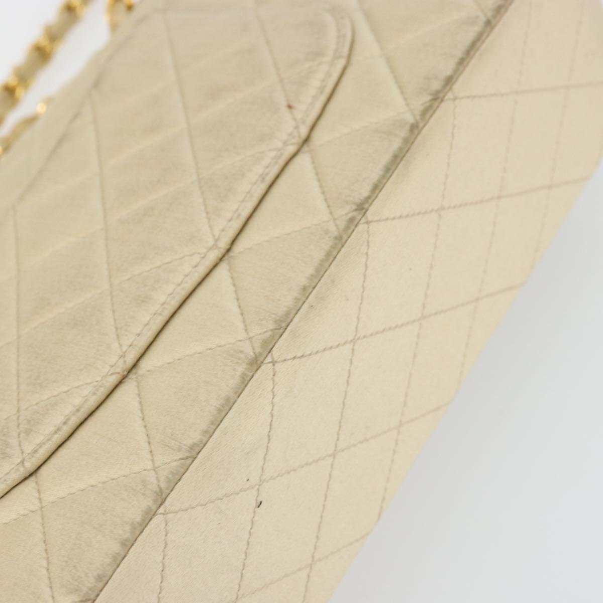 CHANEL Double Flap Double Chain Matelasse 25 Bag Satin Beige CC Auth YKZ1601SAV