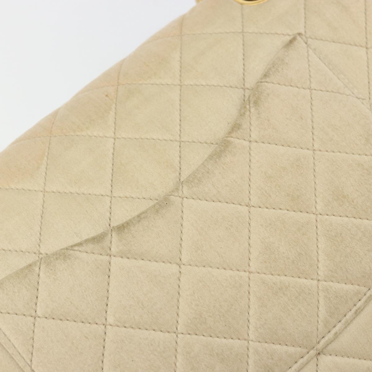 CHANEL Double Flap Double Chain Matelasse 25 Bag Satin Beige CC Auth YKZ1601SAV