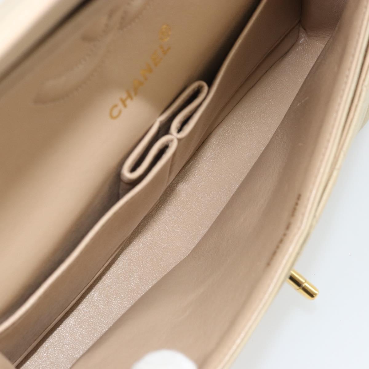 CHANEL Double Flap Double Chain Matelasse 25 Bag Satin Beige CC Auth YKZ1601SAV